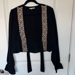 Tularosa Black Cardigan with Floral Embroidery